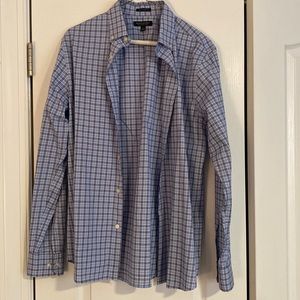 Medium blue checkered Banana Republic button down dress shirt.